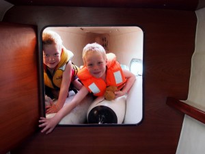 Kids in the forward cabin, normally used for fender storage