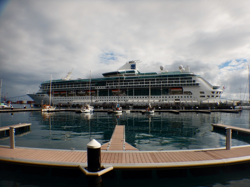 View of the cruise ship from the marina in Pape'ete centre