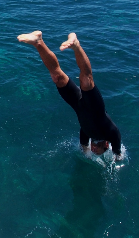 Andy braving the shark infested waters