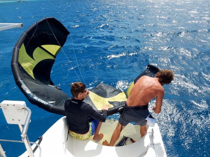 Launching kites from the boat