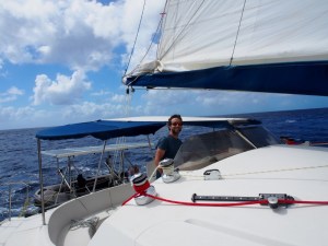 David driving the boat