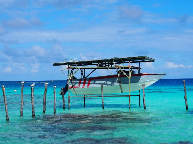 Boat hoisted out of the water in north Fakarava