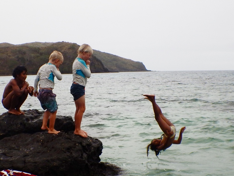 Jumping fun with girls from the village